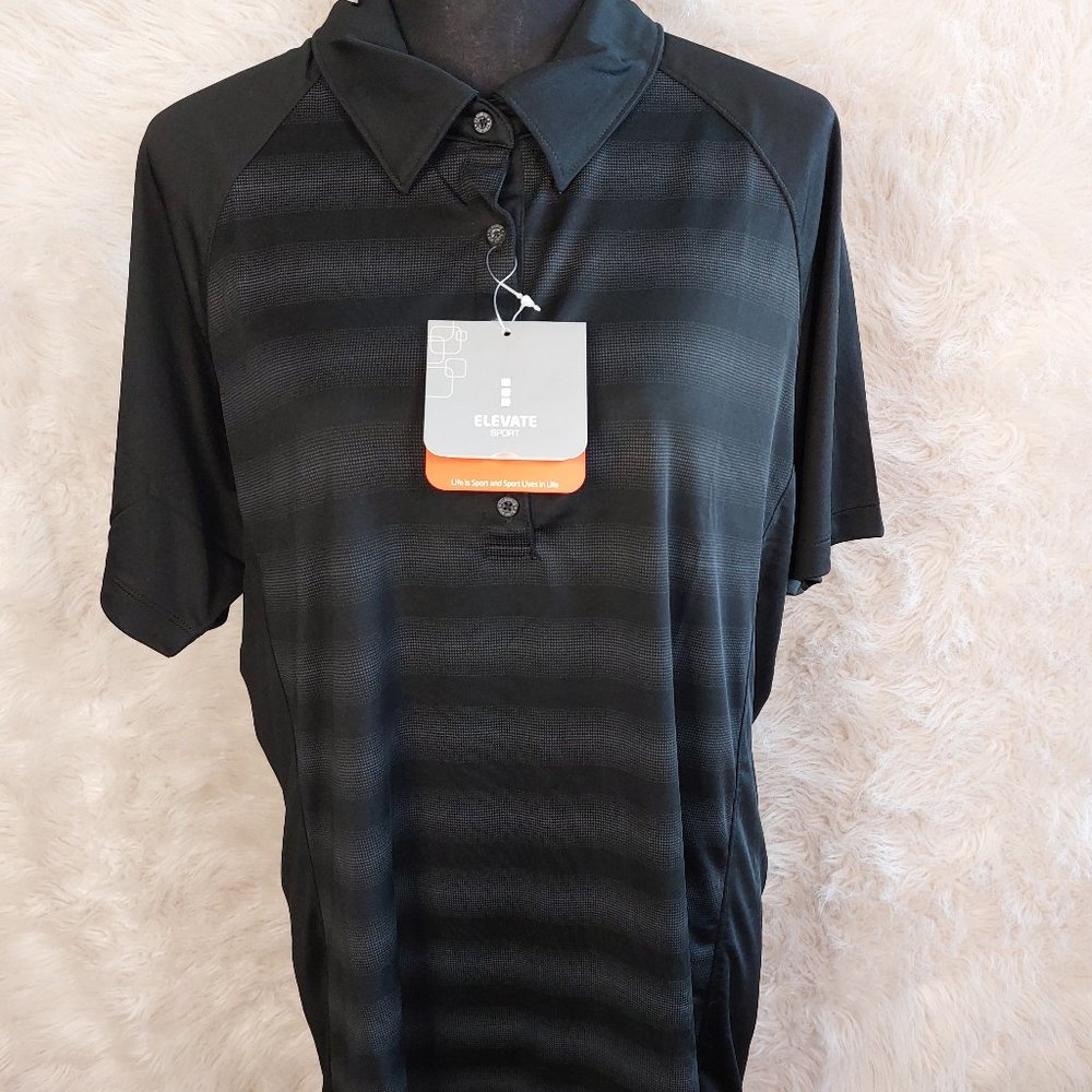 Elevate Sport Women's Black Stripped Webtech 5 Buttons Polo Shirt Size XXL
